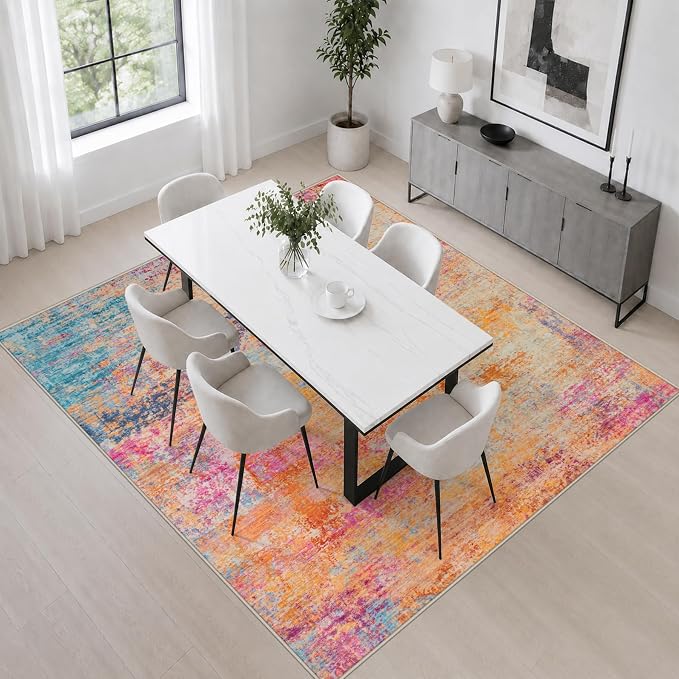 Area Rug Living Room: 8x8 Modern Washable Soft Carpet Galaxy Haze | For Bedroom Dining Room Farmhouse Nursery Hallway Office,Modern Abstract,Machine washable,Non-Slip,Stain Resistant,Indoor