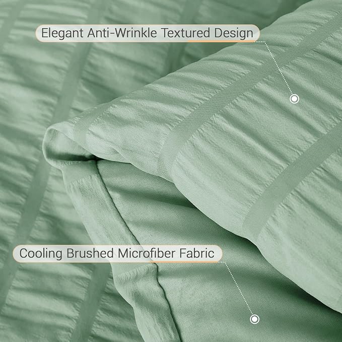 5 Pieces Twin Comforter Set, Seersucker Bed in a Bag Twin Size, All Season Luxury Bedding Set with Comforter, Flat Sheet, Fitted Sheet, Pillowcase & Sham, Sage Green