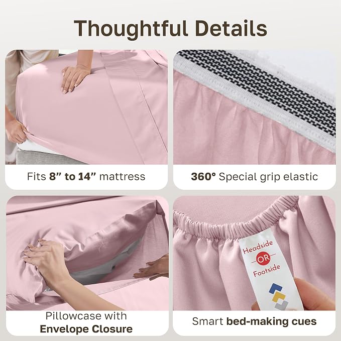 California Design Den 100% Organic Cotton Twin XL Sheets, 3 Pcs Set | GOTS Certified, Lightweight Crisp & Airy Percale For Hot Sleepers, All-around Elastic, Easy Care - Pink - Chalky Tone