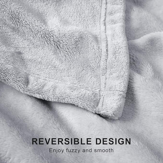 Hansleep Throw XL Light Grey Fleece Blanket, Soft Flannel Bed Blanket | Fuzzy Cozy Blanket 50x70 Inches, Multi-use for Bed, Sofa, Couch, Travel, Camping, All Season Warm Lightweight Cover