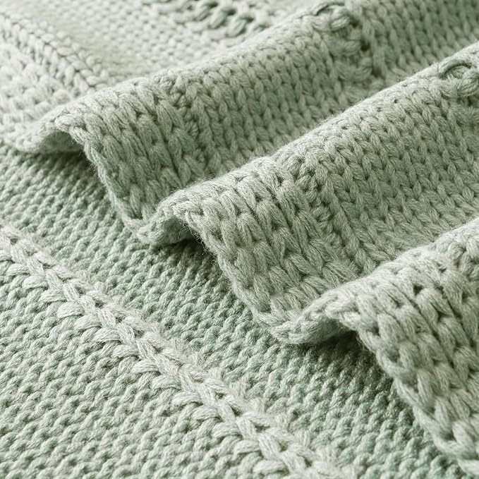 RECYCO Cable Knit Throw Blanket, Sage Green, 60"x80" | 3.6LB, Soft Lightweight Warmth Layer, Breathable All Season Use, Decorative Home Accent, for Couch, Bed, Sofa