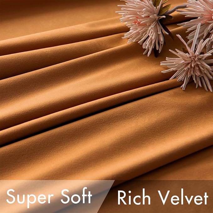 MIULEE Velvet Curtains 52x96 inches 2 Panels Gold Brown Blackout Curtains | Luxury, Bedroom Living Room, Thermal Insulated, Super Soft Window Drapes, Rod Pocket & Back Tab