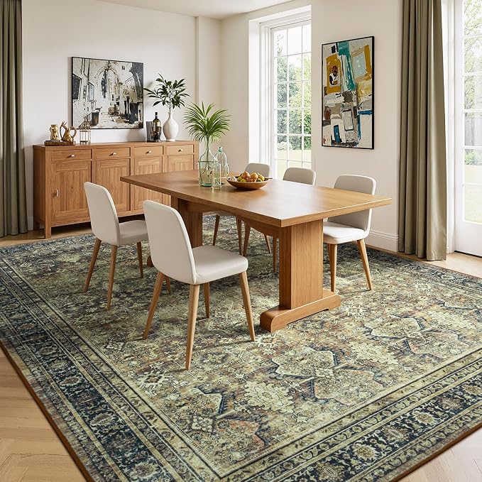 Area Rugs 8 x 10 for Living Room,Large Washable Carpet Dark Brown | Durable Stain Resistant,Kid Pet Friendly,Compatible with All Vacuums,0.25inch Low Pile for Bedroom Dining Room Home Office