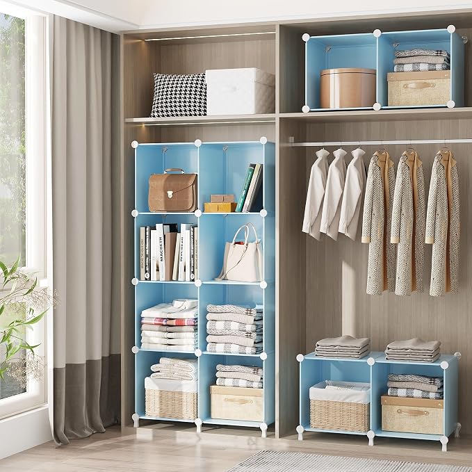 AWTATOS Cube Storage Organizer, Closet Organizers, 6 Cube Shelf, Blue | Portable Closet Storage Shelves, DIY Stackable Storage Cubes Bookshelf, Plastic Clothes Organizer Shelving for Bedroom, Home