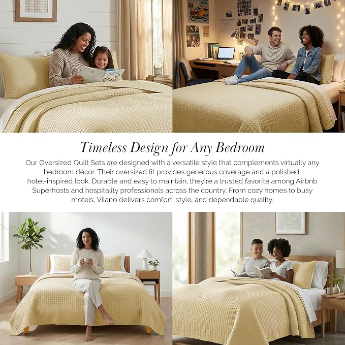 Southshore Fine Living, Inc. Twin Quilt Bedding Set, Soft Brushed Microfiber Coverlet, Stain & Pet Hair Resistant Bedding, Twin/Twin XL Quilt Bedspread Set with Matching Pillow Sham, Gold