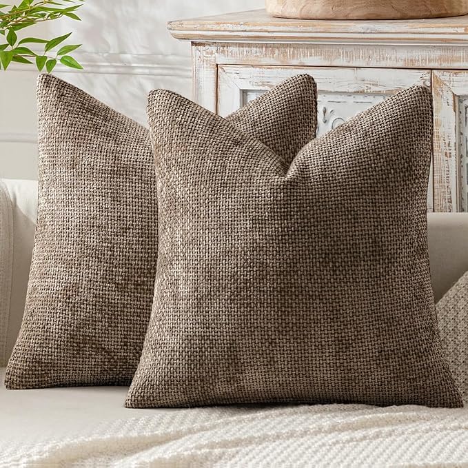MIULEE Decorative Couch Throw Pillow Covers 20x20 Inch Brown 2 Pack | Modern Boho Accent, Soft Chenille Pillow Covers, Farmhouse Cushion Cases for Home Decor Bed Sofa Living Room