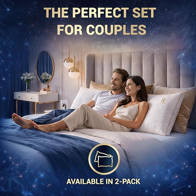 Royal Therapy 2-Pack King Memory Foam Pillow, Adjustable Shredded Odor-Free Pillow for Neck & Shoulder Pain Relief, Support for Back, Stomach, Side Sleepers, AirFlowPRO