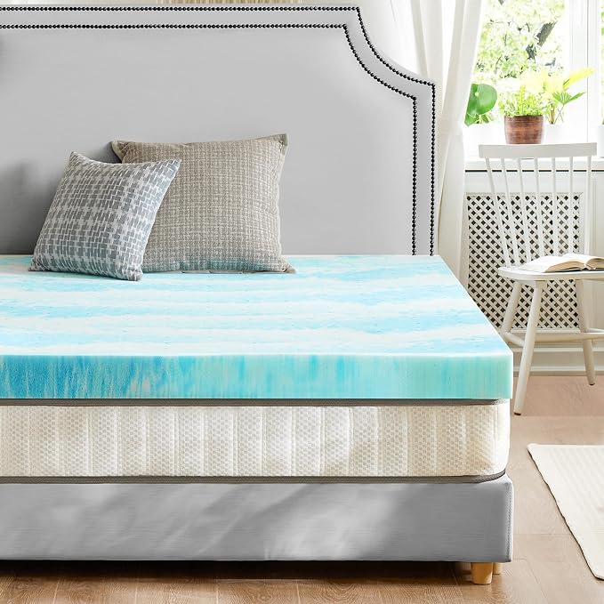 NEWBULIG 2 Inch Cal King Cooling Gel Memory Foam Mattress Topper | Gel memory foam relieves pressure, ventilated design keeps cool. Fits Cal King size, CertiPUR-US certified, comes in a box.