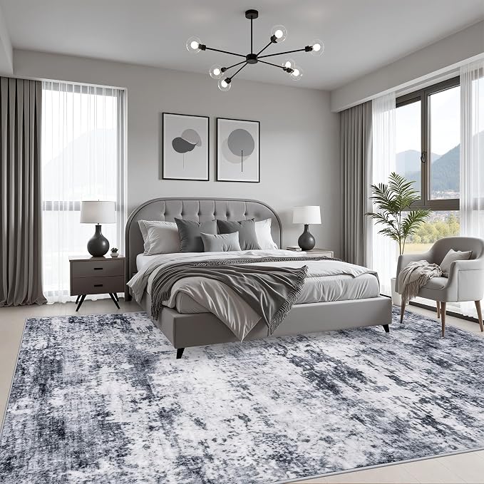 10x14 Area Rug Living Room: Modern Washable Indoor Soft Carpet Grey | For Bedroom Dining Room Farmhouse Nursery Hallway Office,Modern Abstract,Machine washable,Non-Slip,Stain Resistant,Indoor