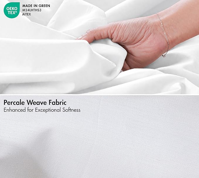 RUVANTI 100% Cotton Percale Sheets, Full Size, Bright White | Crisp Cooling, Deep Pocket 16", Soft Breathable & Durable, Hotel-Style, 4 Piece Set