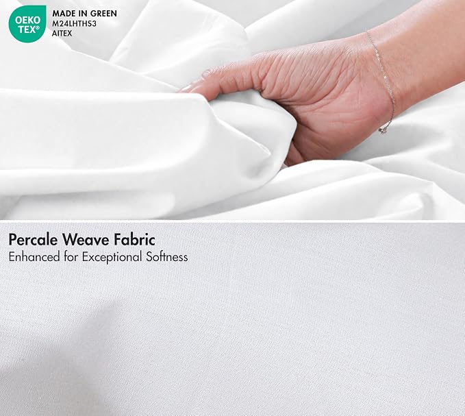 RUVANTI 100% Cotton Percale Sheets California King, Bright White | Crisp Cooling for Hot Sleepers, Deep Pocket 14", Soft Breathable & Durable, Hotel-Style 4 Piece Set