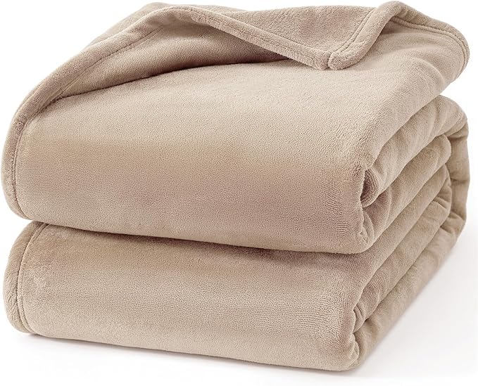 Hansleep Queen Light Camel Fleece Blanket, Soft Flannel Bed Blanket | Fuzzy Cozy Blanket 90x90 Inches, Multi-use for Bed, Sofa, Couch, Travel, Camping, All Season Warm Lightweight Cover