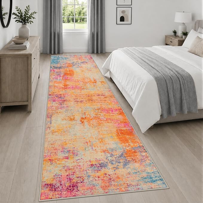3x14 Washable Runner Rug：Modern Abstract Soft Carpet Galaxy Haze | For Hallway, Bedroom, Kitchen, Laundry, Bathroom,Door Mat,Modern Abstract,Machine washable,Non-Slip,Stain Resistant,Indoor