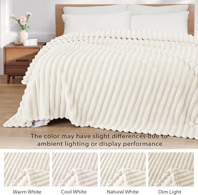 Exclusivo Mezcla Striped California King Size Fleece Blanket for Bed | Soft Breathable Cozy Bed Blankets, Lightweight Plush Fluffy Fuzzy Jacquard Decorative Blankets