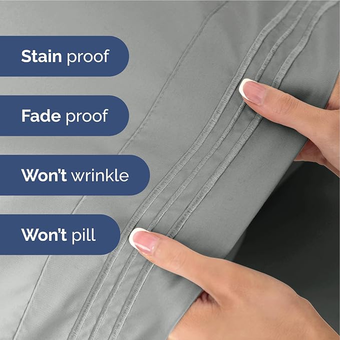 Full Size 4 Piece Sheet Set - Soft & Cooling Bed Sheets - Light Slate Grey | Fits 8 Inch to 16 inch Mattress, Wrinkle Free & Fade Resistant with Deep Pockets, Breathable, Comfy Hotel Luxury Bedding