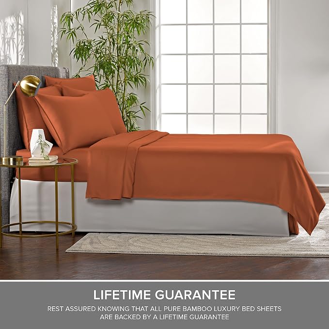 Pure Bamboo California King Sheets, Genuine 100% Organic Viscose Derived from Bamboo Bed Sheet Set, Soft & Cooling, Double Stitching, 2 Year Quality Promise (California King, Terracotta)