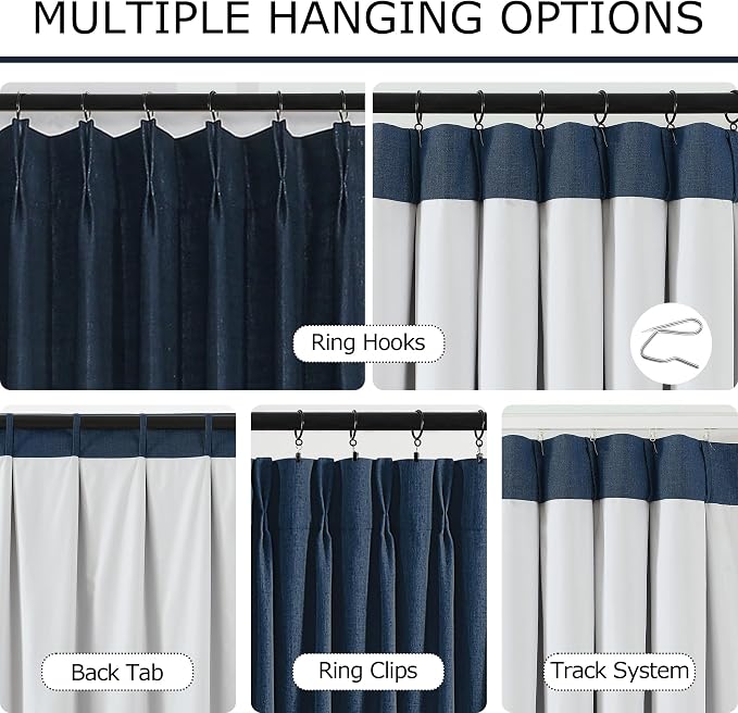 Vision Home Navy Blue Pinch Pleated Full Blackout Curtains Linen Blended Room Darkening Curtain Panels 84 inch for Living Room Bedroom Thermal Insulated Pinch Pleat Drapes with Hooks 40" Wx84 Lx2