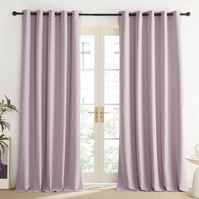 NICETOWN Pink Vintage Linen 100% Blackout Curtains for Living Room, Thermal Insulated Curtains 120“ Long, Noise Reducing Window Treatment Drapes for Home Office, 62" Wide Per Panel, Set of 2