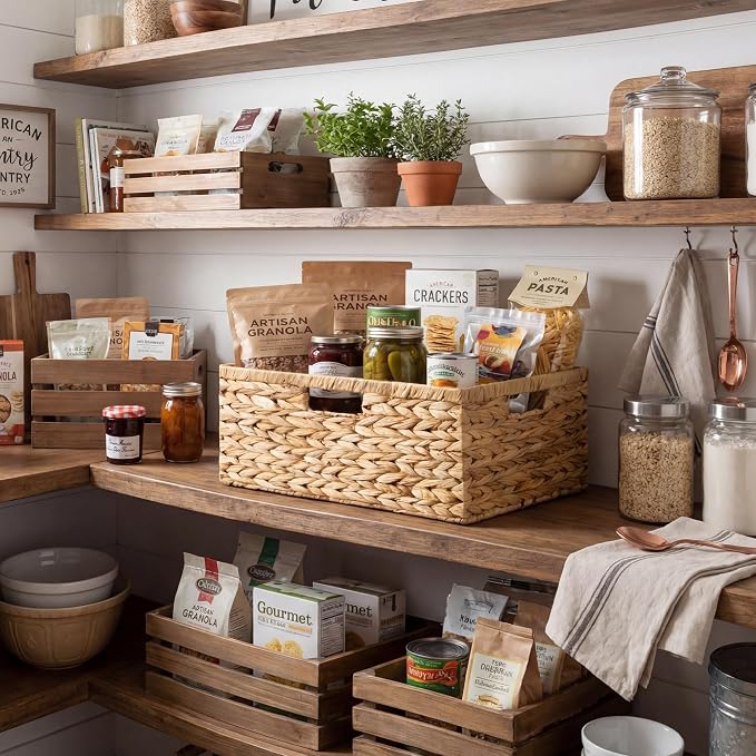 GRANNY SAYS Large Wicker Basket, Wicker Storage Baskets for Shelves, 1-Pack | Water Hyacinth Extra Large Wicker Baskets for Storage, Woven Baskets for Storage, Rectangular Shelf Basket with Handles