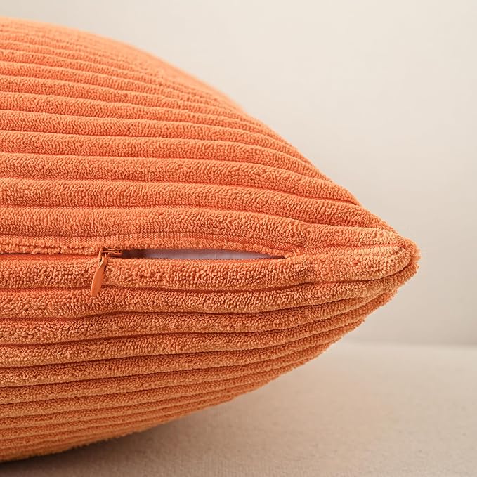 Volcanics Set of 4 Fall Orange Corduroy Throw Pillow Covers 18x18 Inch | Decorative Yellow Green Gradient Couch Pillow Covers, Rustic Western Striped Cushion Covers for Bed Sofa Living Room