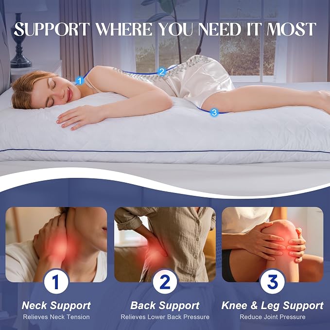 DOWNSTORIA Memory Foam Body Pillow for Adults, Full Long Pillow Insert for Side Sleepers, Breathable Soft Bed Pillows for Sleeping(White, 20 x 54 Inch)
