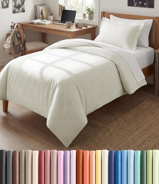 Duvet Cover Twin/Twin XL Size - 2 Piece with Zipper Closure - Ivory | Extra Soft, Breathable, Twin/Twin XL Duvet Cover 68" x 90" w/ 1 Pillow Sham, Zipper Closures & Ties, Women, Men, Kids & Teens