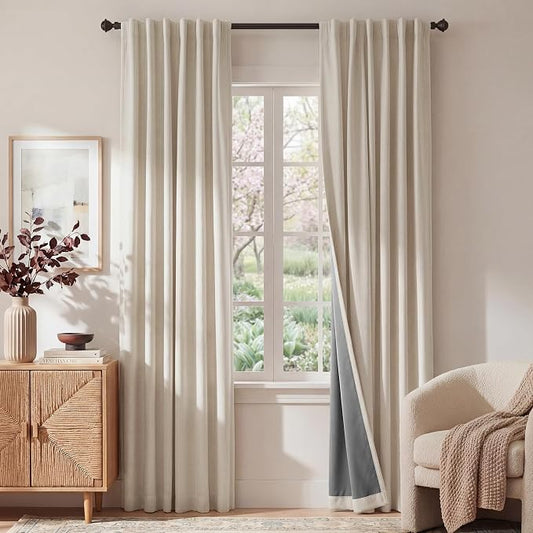 RYB HOME Warm Sand 100% Blackout Curtains 108 Inch Long for Bedroom Loft | Linen Drapes,Thermal Insulated Privacy Assured,Back Tab Rod Pocket,For Sliding Glass Doors Living Room,W52 x L108,2 Panels