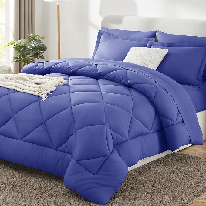 Full Size Comforter Sets Very Peri - 7 Pieces Complete Bedding Set | OEKO-TEX Certified, All Season, 240GSM Down-Alternative Comforter, Sheets, Pillowcases & Shams, 14" Deep Pocket, Easy Care