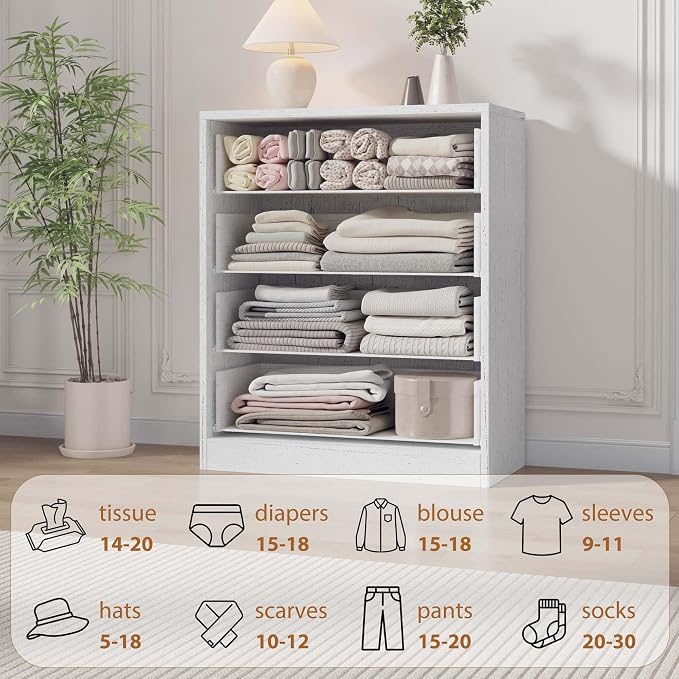 Garvee 4 Dresser for Bedroom, 39.3" Tall Dresser, Freestanding Vertical Drawer with Storage, Wooden Closet Chest Storage for Living Room, Hallway, Entryway, White