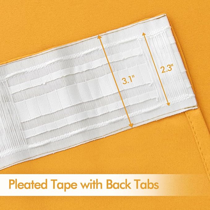 MIULEE Yellow Back Tab Blackout Curtains 52x96 Inch Long 2 Panels Set | Rod Pocket Pinch Pleated, Thermal Insulated, Bedroom Living Room Darkening Drapes, Light Blocking Floor to Ceiling Curtains