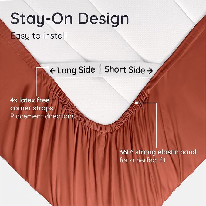 Bambaw 100% Viscose Derived from Bamboo Fitted Sheet Twin Size, Cooling Fitted Sheet Twin Size, 15’’ Deep Pocket, Breathable Bottom Sheets Only (Terracotta)