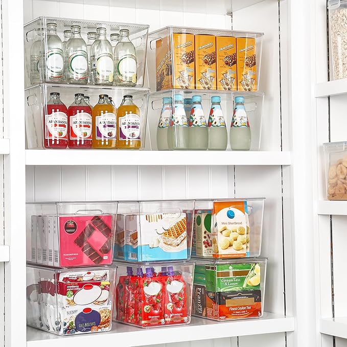 Vtopmart 10 Pack Clear Stackable Storage Bins with Lids and Handles, XLarge | BPA-free Plastic, Organize Vertically, For Pantry Kitchen Fridge Cabinet Closet Bathroom, Built to Last, Easy to Move