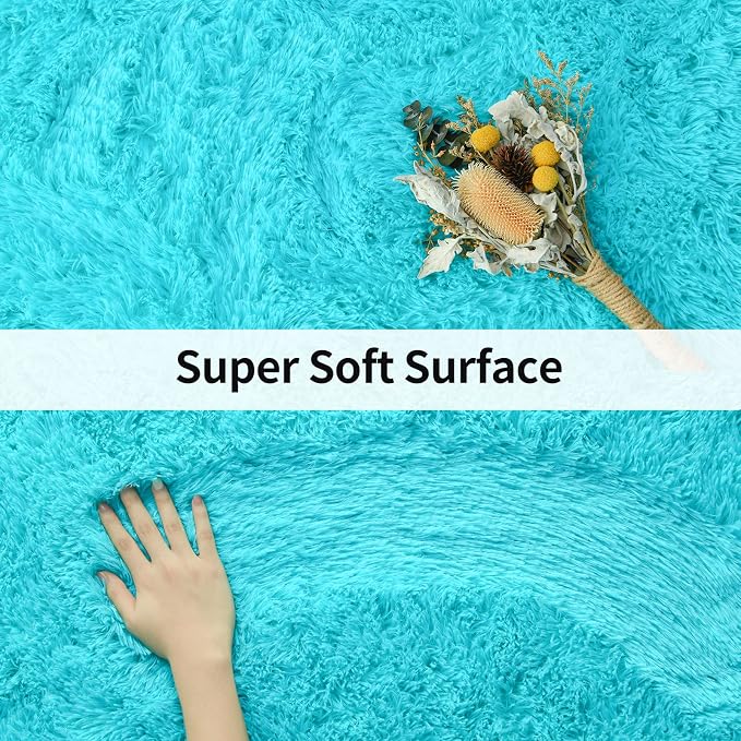 Modern Soft Fluffy Blue Shaggy Rug for Livingroom Bedroom Dorm Kids Room Indoor Home Decorative, Non-Slip Plush Furry Fur Area Rugs Comfy Nursery Accent Floor Carpet 5x8 Feet, Teal