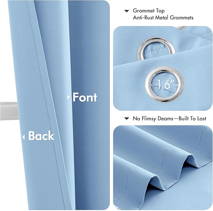MIULEE Blackout Curtains for Bedroom 2 Panels 40 x 45 Inch Long Sky Blue | Thermal Insulated, Living Room Darkening Grommet Drapes, Noise Reducing, Light Blocking Window Treatments