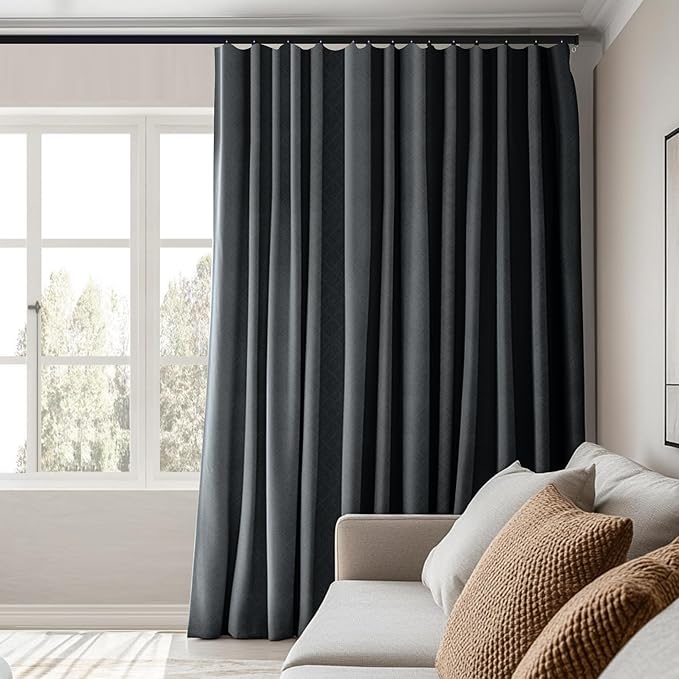 MaKefeile Room Divider Curtains Total Blackout Privacy Curtain Panel Room Thermal Insulated Noise Reduction Curtains for Bedroom Window Living Room Ceiling Track Curtain W 15 ft × H 8 ft Dark-Grey