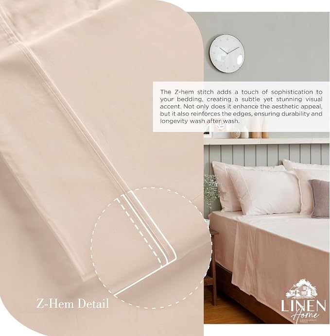 Linen Home 2-Pack Queen Sheet Set, 100% Cotton Percale Bedding, 8-Piece Value Bundle, Deep Pocket Cooling Bed Sheets for Hot Sleepers, Breathable & Crisp Hotel Quality, Long-Staple Cotton, Sand Shell