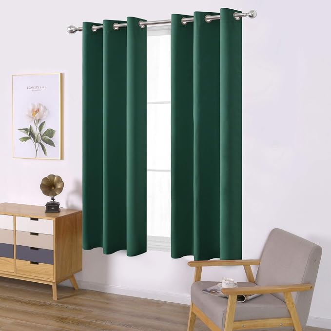 Dark Green Blackout Curtains/42 x 63 Inch/Set of Two Panels Grommet Bedroom Curtains