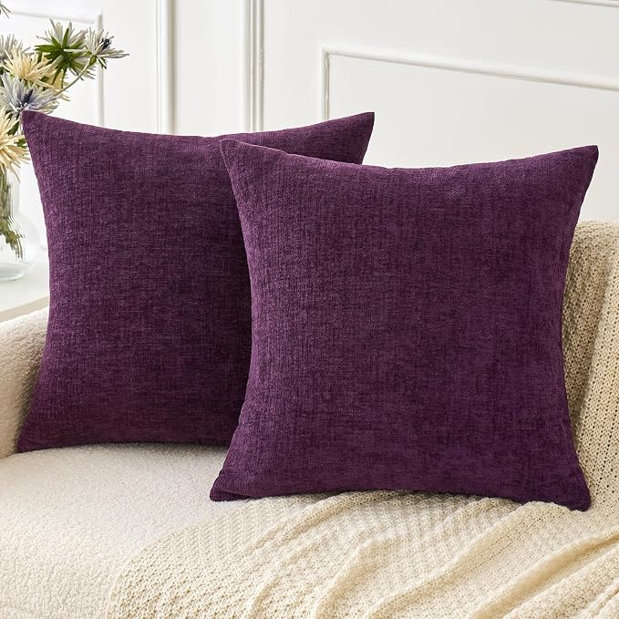 MIULEE Soft Chenille Throw Pillow Covers Plum Purple 20x20 Inch Pack of 2 | Modern Home Decor, Classic Decorative Pillows, Solid Dyed Cases, Boho Couch Cushion Covers for Sofa Bed Living Room