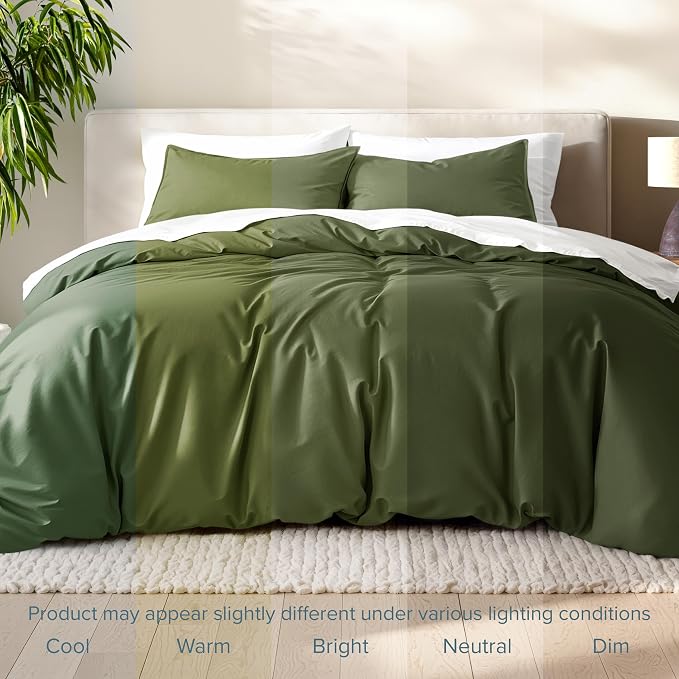 Bare Home Duvet Cover Set 1800 Ultra-Soft (Queen, Cypress) | Lightweight, Cooling, Breathable, Premium 1800 Ultra-Soft, All-Season