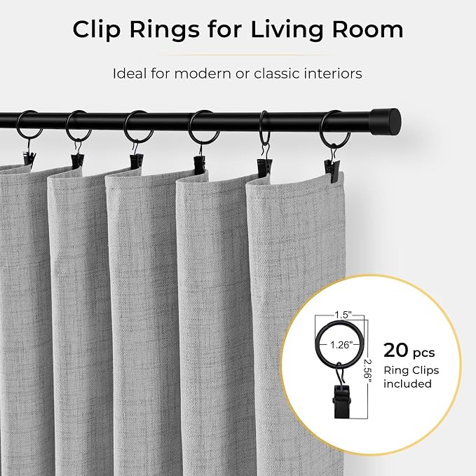 INOVADAY 100% Blackout Curtains for Bedroom Black Out Curtains 96 Inch Long | Grey Curtains for Living Room 2 Panels, Clip Rings Linen Look Blackout Drapes, Thermal Insulated Room Darkening,W50xL96