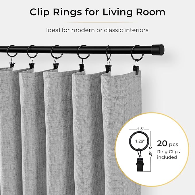 INOVADAY 100% Blackout Curtains for Bedroom Black Out Curtain 102 Inch Long | Grey Curtains for Living Room 2 Panels, Clip Rings Linen Look Blackout Drapes, Thermal Insulated Room Darkening,W50xL102