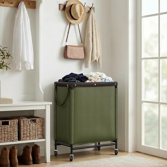 StorageWorks 2 Section Laundry Hamper, 100L Green Sorter Cart with Wheels | 2 Section Laundry Hamper with Wheels, Green Sorter Cart, Rolling Organizer for Bedroom, Bathroom, Apartment