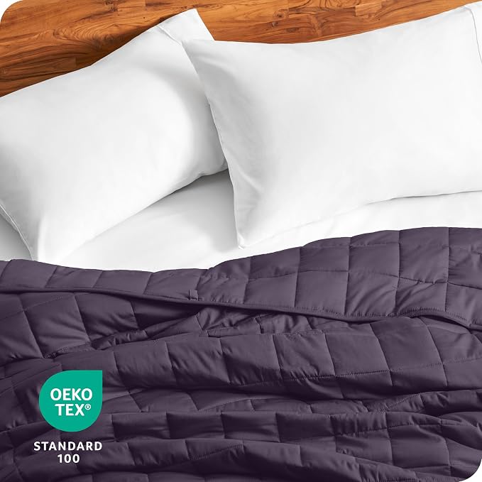 Bare Home Cotton Weighted Blanket (Eggplant, 80"x87" 30lbs) | King Size for Adults, All-Natural 100% Cotton, Premium Heavy Blanket Nontoxic Glass Beads