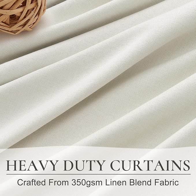 QJmydeco Beige White Cute Blackout Curtains 84 Inches Long 2 Pack, Insulated Sliding Door Curtain UV Heat Blocking Drapes for Living Room/Bedroom Faux Linen Ceiling Pins Hooks&Back Tab(W50 x L84)
