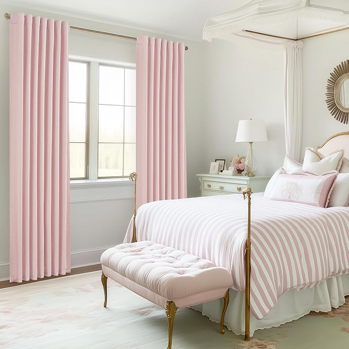 Pink Thick Linen Thermal Blackout Curtains 96 Inch Long for Winter Insulated, Pleated Elegant Living Room Curtain 2 Panels Set Privacy Decor Window Drapes 8 FT Length 2 Burg (Hooks Rings & Rod Pocket)