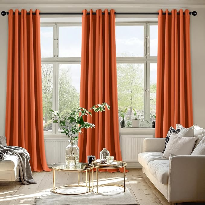 MIULEE Fall Blackout Curtains for Bedroom 2 Panels 40 x 90 Inch Long Orange | Thermal Insulated, Living Room Darkening Grommet Drapes, Noise Reducing, Light Blocking Window Treatments