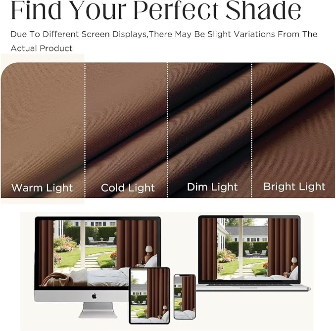 CUCRAF Brown Blackout Curtains 63 inch Length 2 Panels Set, Rod Pocket Room Darkening Drapes for Bedroom Living Room, Insulated Thermal Light Blocking Window Curtain (W52 x L63 Inch)