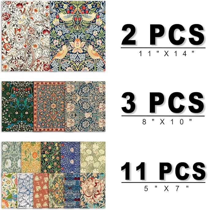ANERZA 16 PCS William Morris Wall Art Decor, Floral Wall Prints for Bedroom, Vintage Artwork Posters for Room Aesthetic, Wall Collage Kit Pictures for Living Room, Colorful Dorm Gallery Home Decor