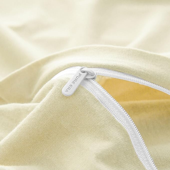 PURE ERA Jersey Knit Sheet Set Solid Creamy White California King | 100% Cotton, 3 Piece Set, T Shirt Soft, Breathable, Envelope Closure Pillowcases, Hidden Zipper, 8 Ties, No Insert, Modern