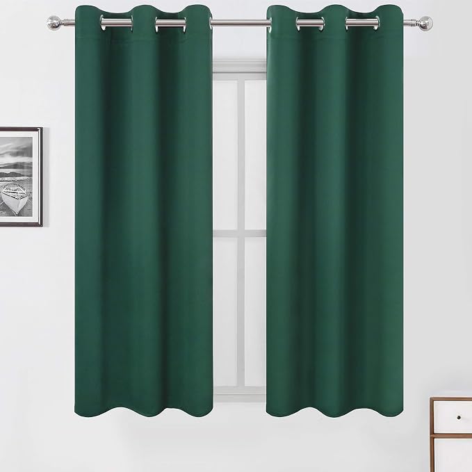 Dark Green Blackout Curtains/42 x 63 Inch/Set of Two Panels Grommet Bedroom Curtains